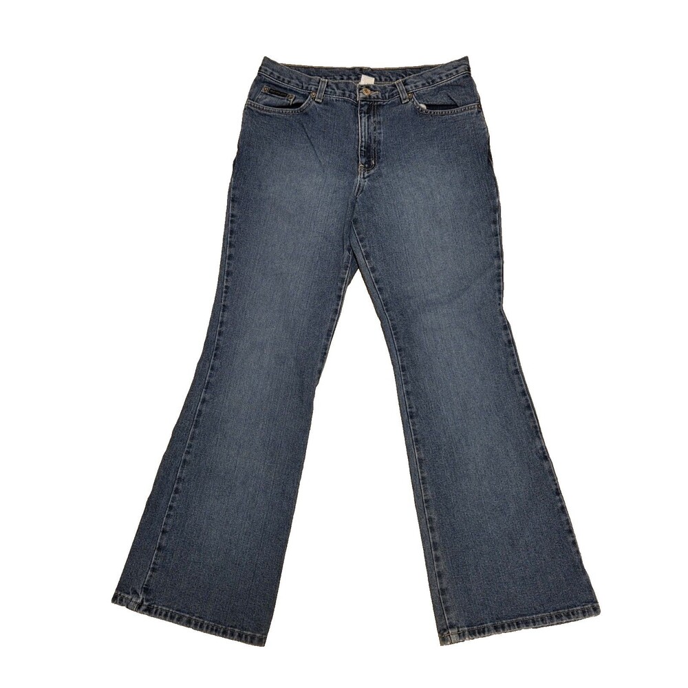 New York & Company Jeans Womens 10 Blue Medium Wash Low Rise Flare Denim Pants
